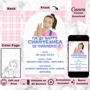 Invitación a la fiesta de cumpleaños de la Sra. Rachel / Canciones editables para invitaciones pequeñas / Baby Phone Evite / Icky Sticky Bubble Gum Party Favor / Rachel Coloring
