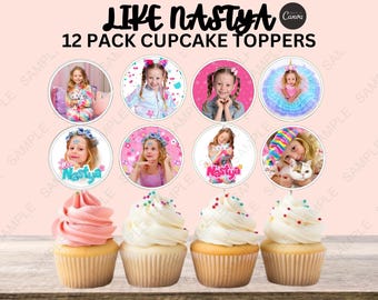 Like Nastya Birthday Party Cupcake Toppers | Kids Tube Dessert Party Favor | Influencer Treat Print Decor | Girl Party Cake Pick Decorations