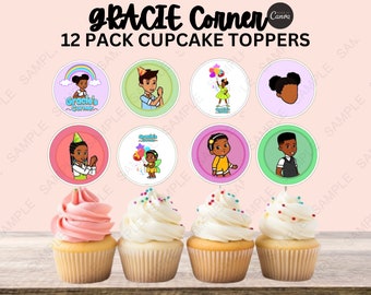 Gracie's Corner Birthday Party Cupcake Toppers | Gracies Corner Party Favor | Custom Afro Girl Print Decor | Kids Youtuber Party Decorations
