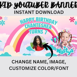 Elevate your Like Nastya birthday with our customizable banners! Personalize with your childs name, font, and color for a truly unique touch. Explore our Nastya collection now!