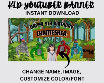 Gorilla Tag Birthday Party Banner | Printable Kid Gamer Backdrop | Baby Boy Girl Party Decorations | Gorilla Poster | Kids Party Favor Sign