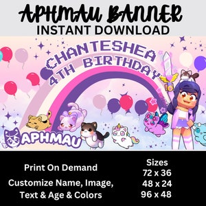 Aphmau Birthday Party Banner | Aphmau Gamer Backdrop | Kids Kitties Party Decoration | Rainbow Kawaii Poster | Aphmau Girl Favor Printable