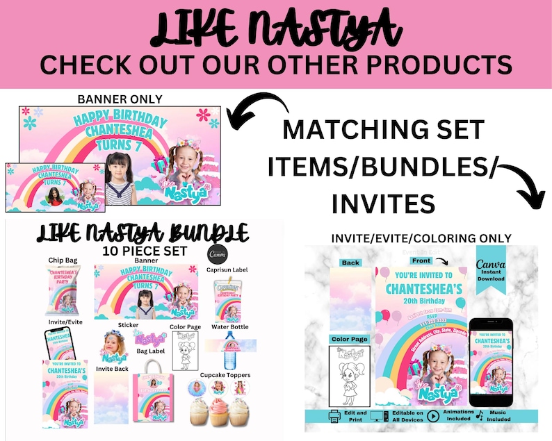 Explore More Like Nastya Themes! Check Out Our New Collection for Fresh Adventures - Find Another Set Waiting for You on Etsy! Like Nastya Coloring Placemat and Ms Rachel Party Packs!