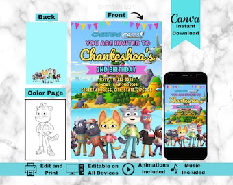 Creature Cases Birthday Party Invitation | Custom Kid Show Invite | Agent Sam and Kit Color Page | Creature Case Card | Animal Digital Evite