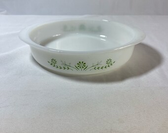 Cocotte vintage en verre à lait avec marguerites vertes Glassbake