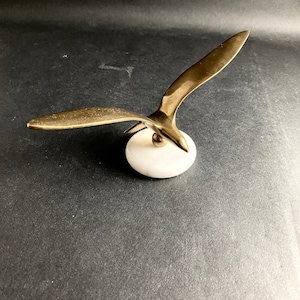 Vintage Brass Seagull on Marble Base - Beach Ocean Coastal Home Decor - 7.5&quot; Wide.