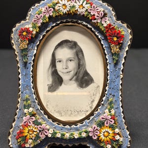 Vintage Italian Millefiori Micro Mosaic Picture Frame – 5&quot; Easel Style, Cut Art Glass, Stunning Detail