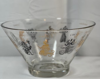 Vintage Mid-Century Modern (MCM) Zodiac 1950's Glass Salad Bowl 10"x6".