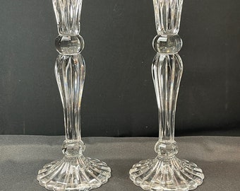 Pair of Vintage Tall Elegant Rare Crystal Slovakian Candlesticks