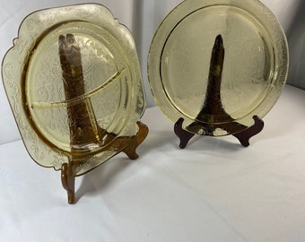Vintage Yellow Depression Glass Divided Plate and Serving Plate Set
