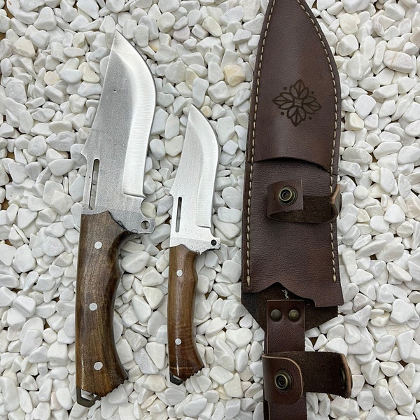 2 pcs Walnut Hunting Knife Set Tactical Fixed Blade Knife Camping Knife Full Tang Blade Knife Engraved Knife Personalized Gifts for Men