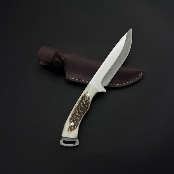 Handmade Deer Antler Bushcraft Knife Tactical Fixed Blade Hunting Knife Custom Knife  Personalized Knife Gift for Him Valentine Gifts