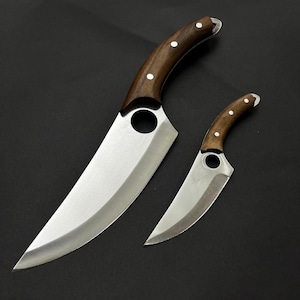 Custom Engraved Knife Set: Handmade Walnut Handle, Stainless Steel