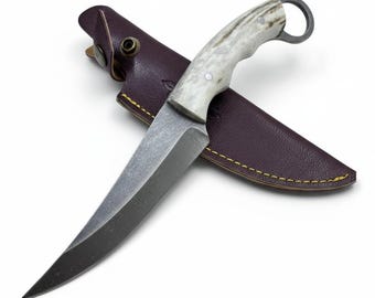 Cuchillo de caza personalizado de asta de ciervo: cuchillo de bushcraft grabado, acero inoxidable 4034