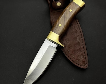 Custom Engraved Hunting Knife: Walnut Handle, Leather Sheath
