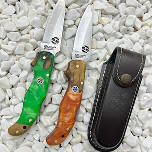 Handmade Lockback Pocket Knife with Case - Epoxy Handle Folding Knife - Knife For Women - Custom Gift For Him - Custom Engraved Pocket Knife