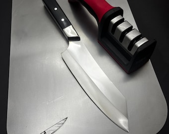 Personalized Stainless Steel Cutting Board Set: Chef Knife & Sharpener