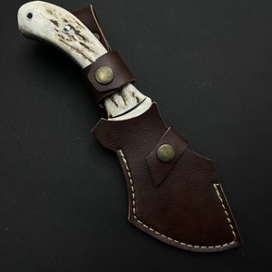 Handmade Deer Antler Handle Knife: Stainless Steel Hunting Knife with Leather Sheath image 10