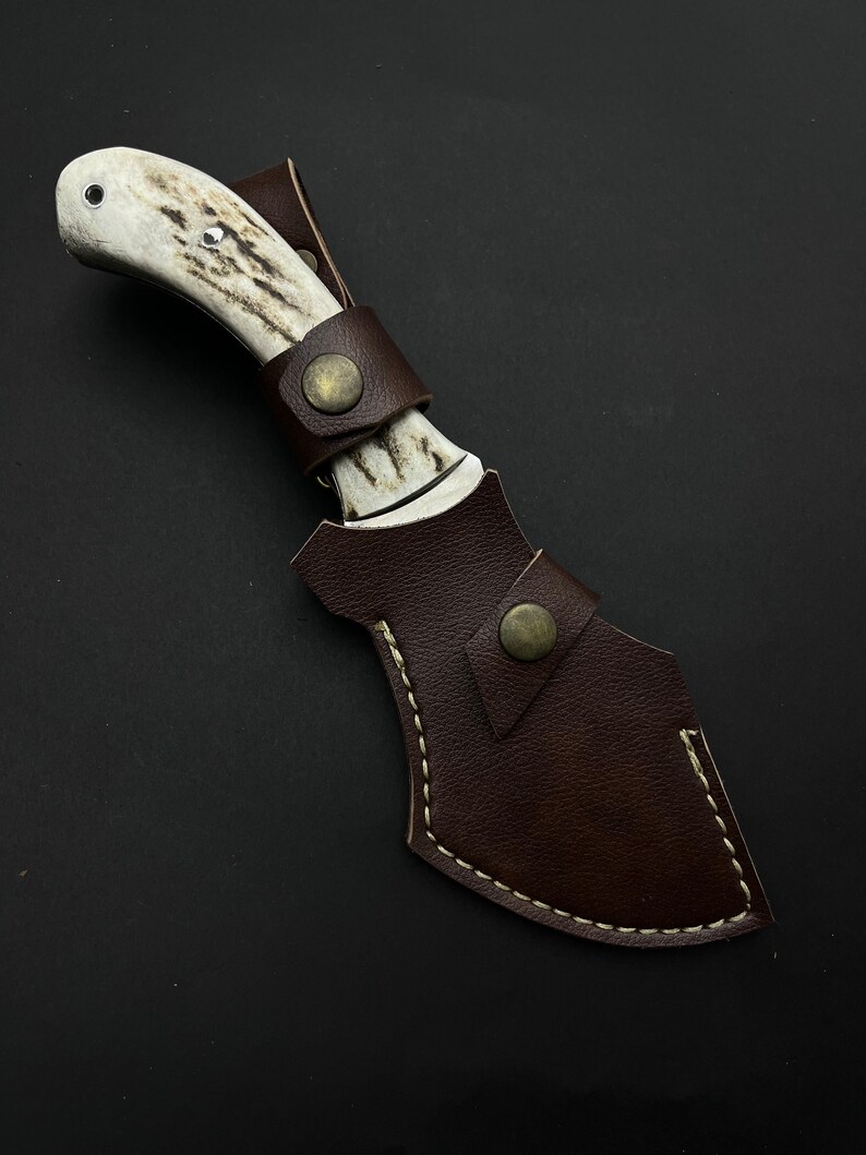 Handmade Deer Antler Handle Knife: Stainless Steel Hunting Knife with Leather Sheath image 10