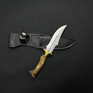Handmade Brass & Wood Bushcraft Knife: Engraved Full Tang Hunting Gift