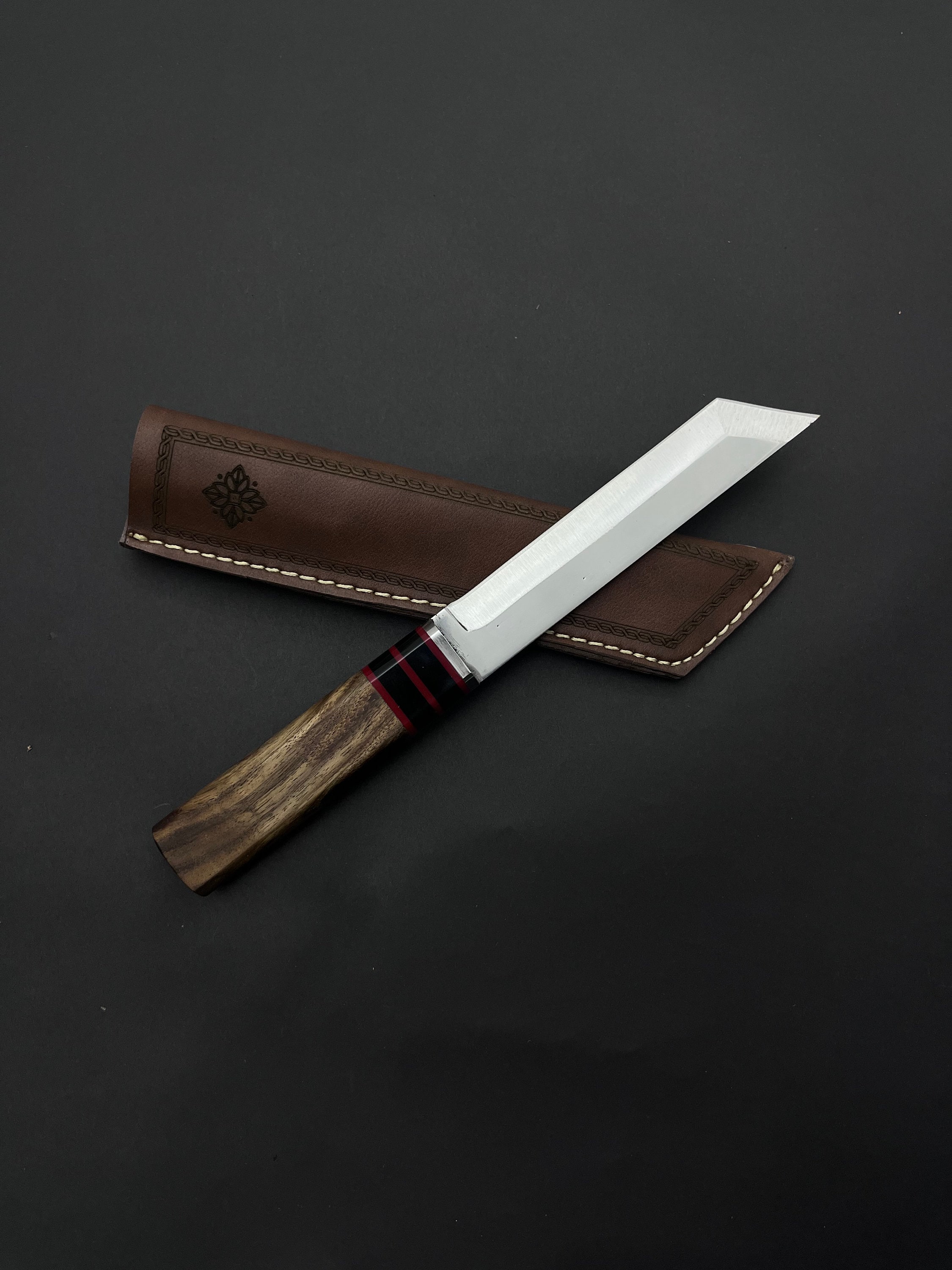 Custom Tanto Knife and Leather Sheath Japanese Knife Groomsman Knife Wholesale Gift Personalized Gift Custom Gifts for Men Hunting Gifts