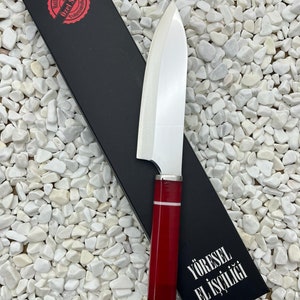 Handmade Red Chef Knife Stainless Steel Santoku Knife Japenese Kitchen Knife Engraved Customize Chef Knife Cooking Knife for Gift For Him