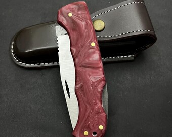 Coltello pieghevole personalizzato in oro rosa – Coltellino tascabile rosa con fodero