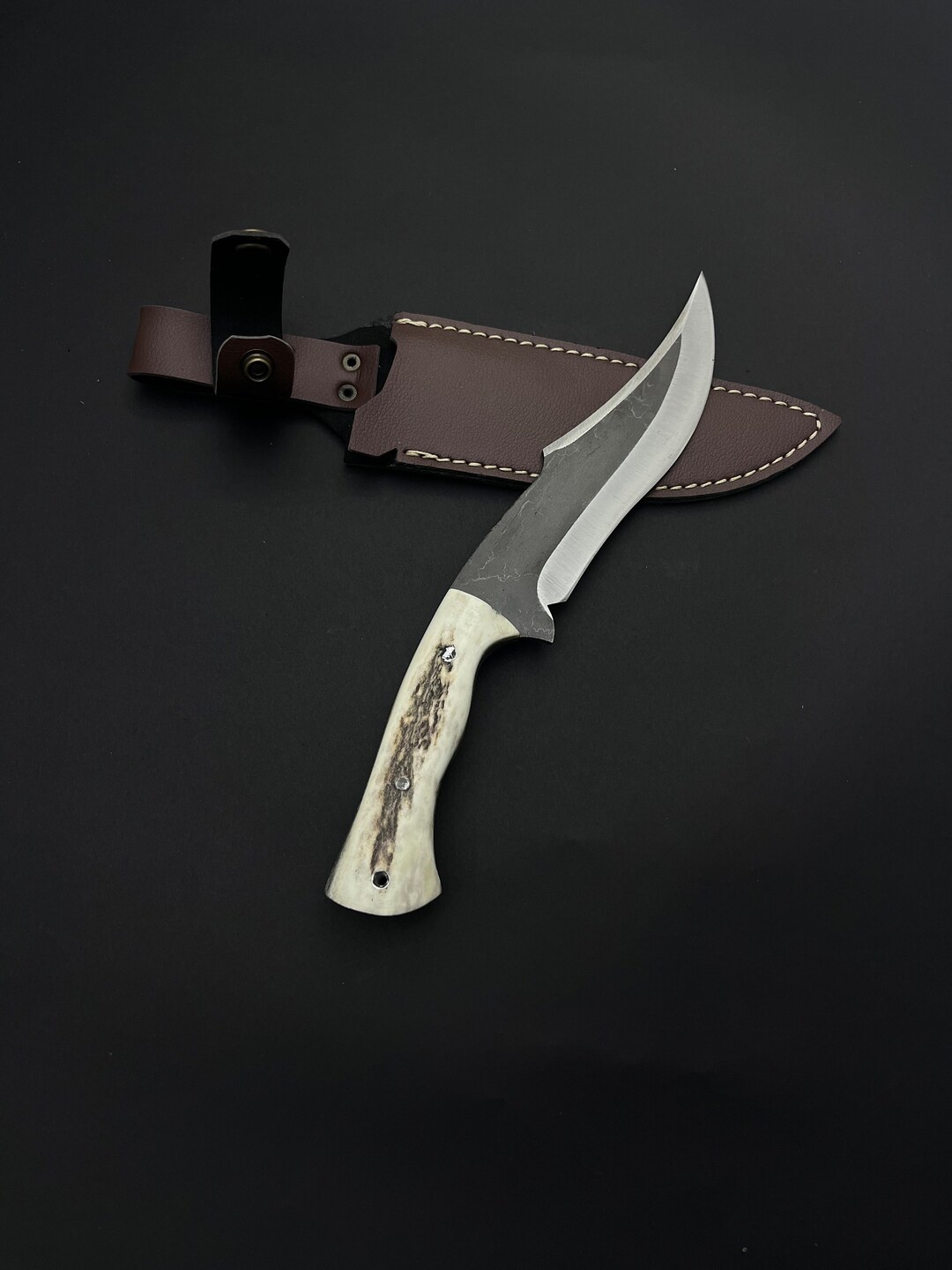 Wrangler's Edge Stag Horn Cowboy Knife with Leather Sheath main image 1