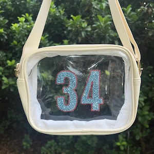 Custom Bedazzled Clear Bag, Clear Purse, Clear Stadium Bag, Custom Clear Crossbody, Sports Mom, Sports Girlfriend, Sport Event Bag
