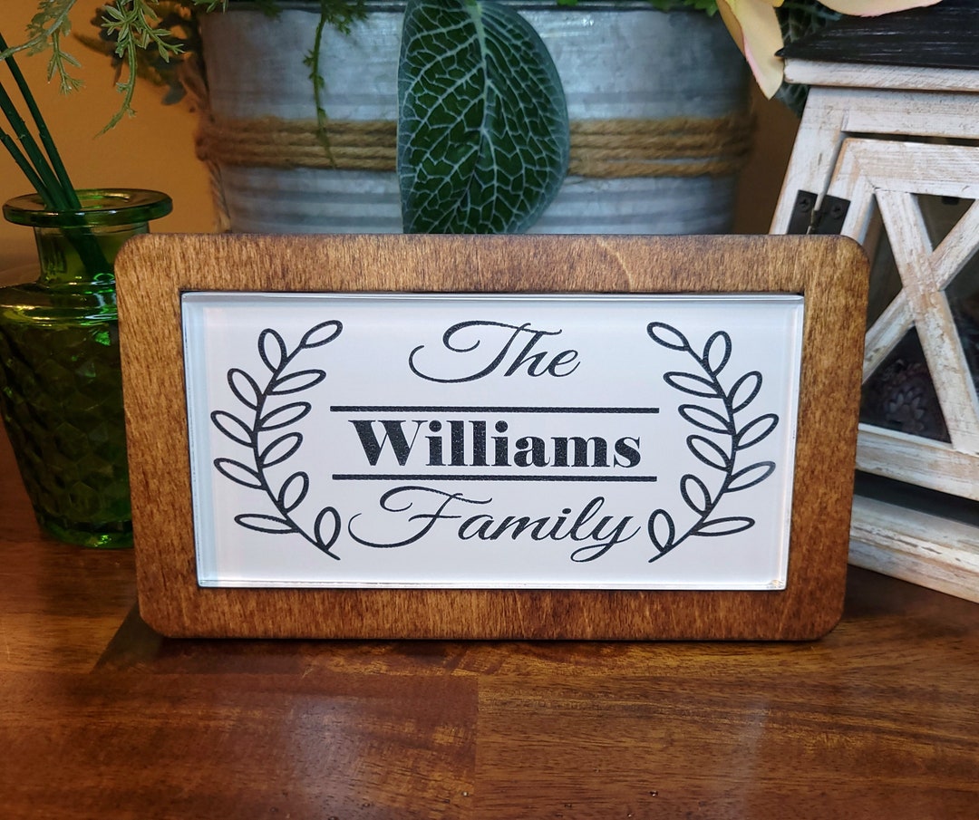 Personalized Family Name Wooden Sign: Laser Engraved Glass Tile Home ...