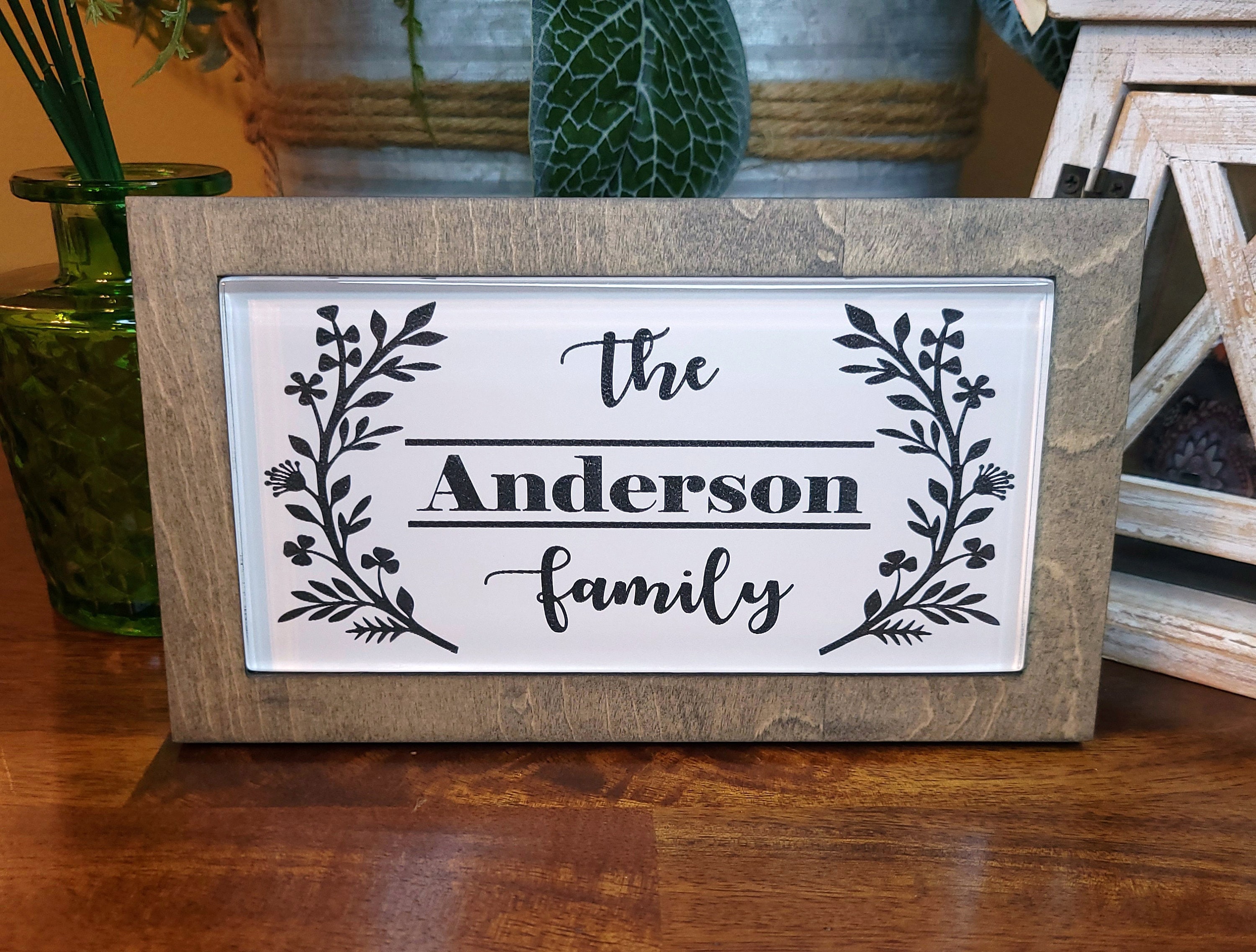 Personalized Family Name Wooden Sign: Laser Engraved Glass Tile Home ...