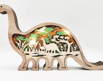 Wooden Home Decor Dinosaur 3D LED Light (Tropical Forest) LED Night Light- Wooden Animal Craft/Figurine/Statue