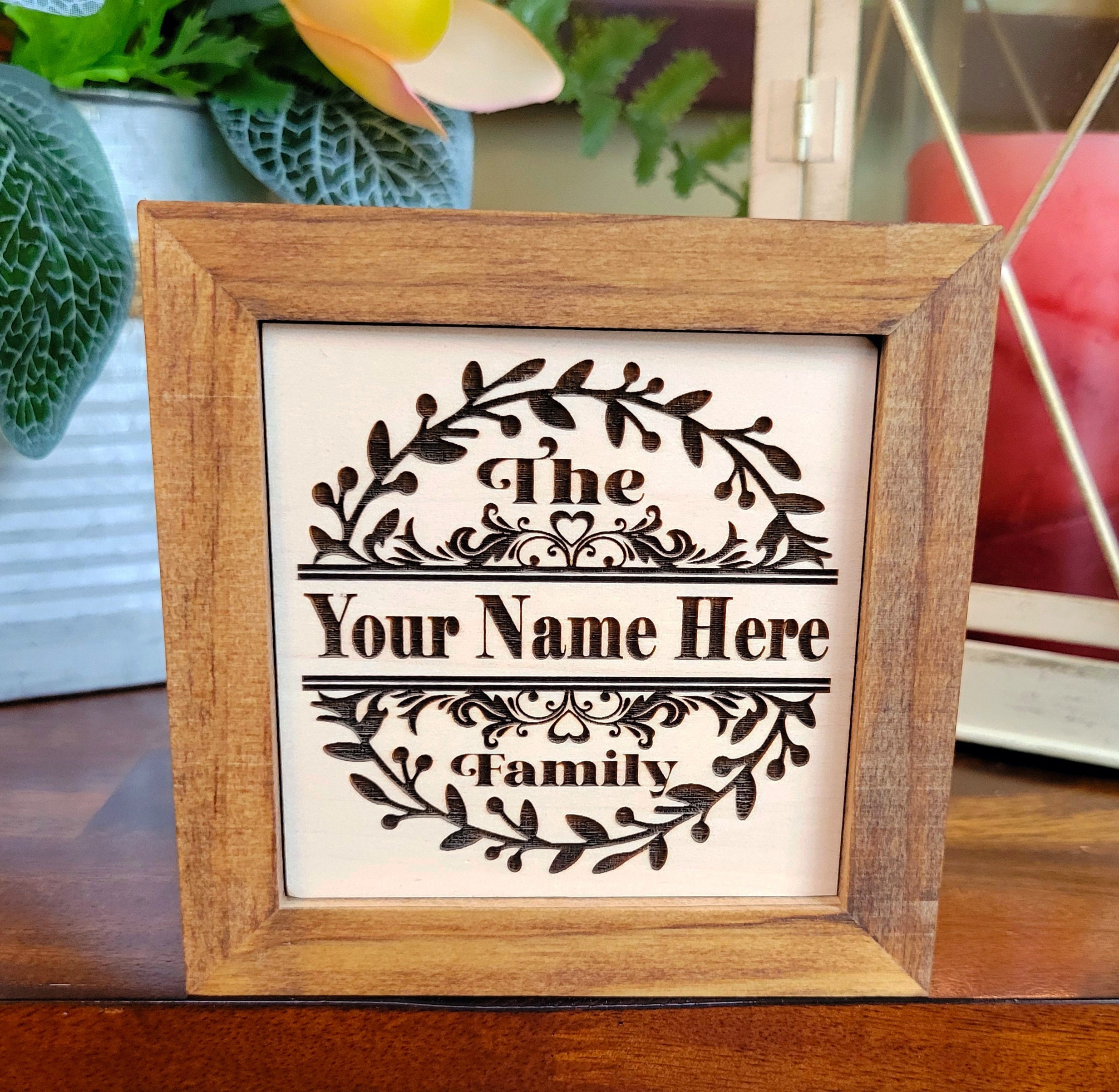 Personalized Family Name Wooden Sign, Engraved Name Home Decor - Etsy