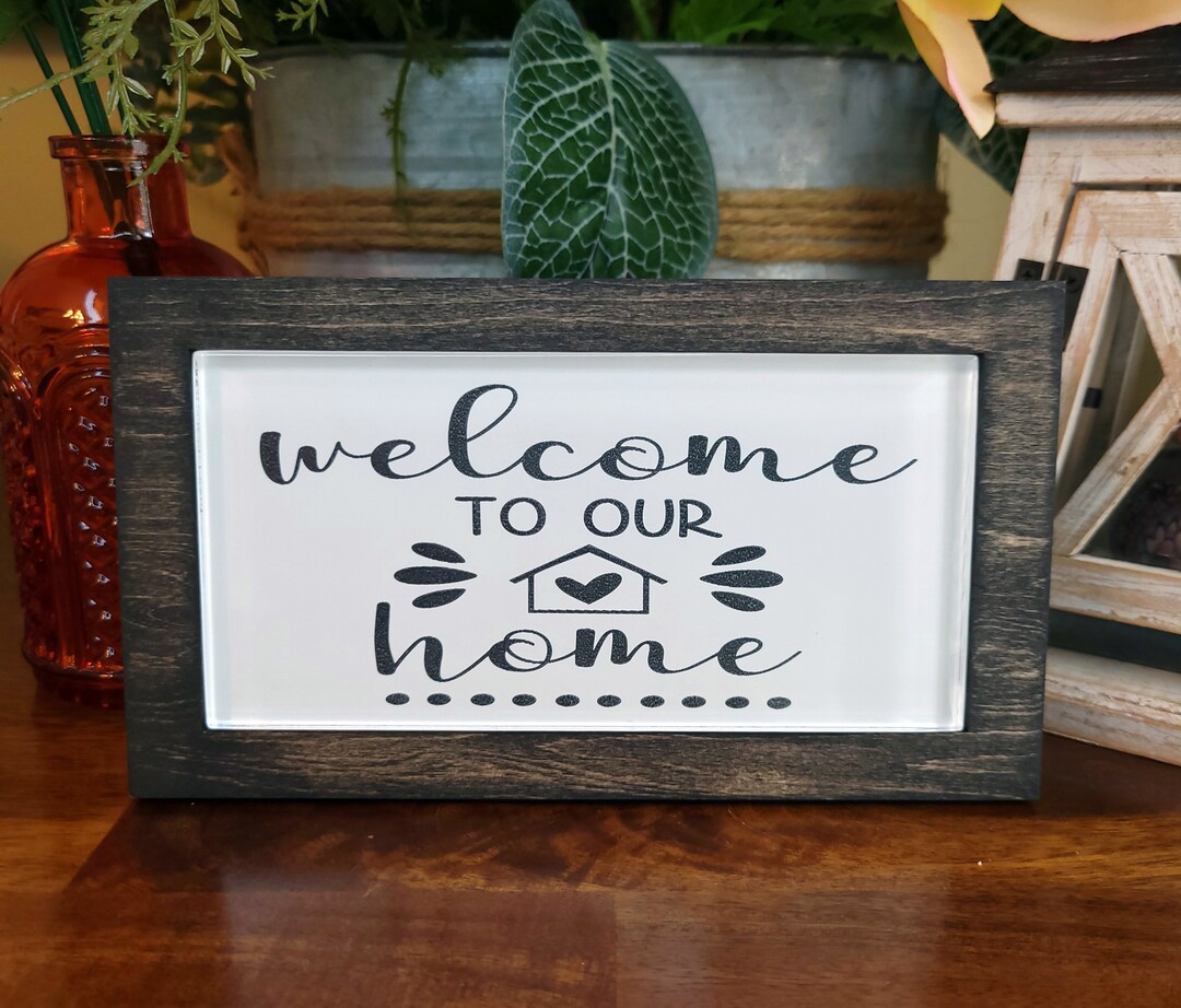 Welcome to Our Home 3x6 Inch Laser Engraved Glass Tile Wooden Decor ...