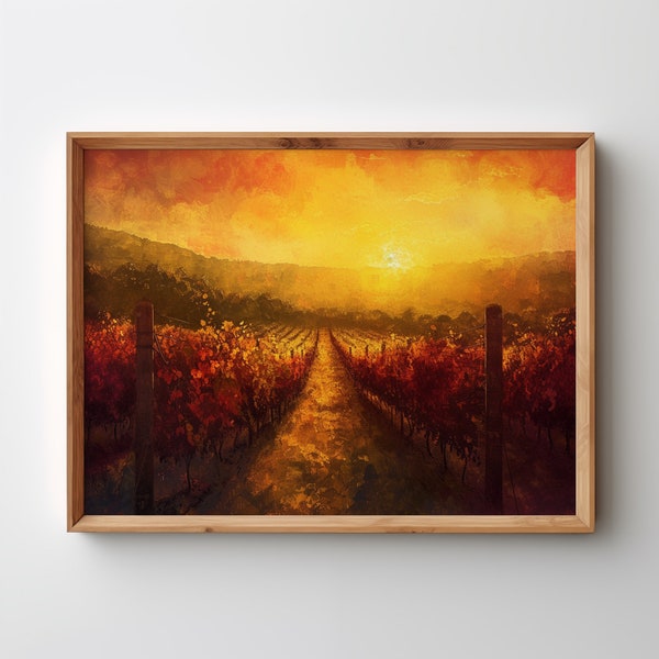 Sonnenuntergang in den Weinstöcken | Ölgemälde | DIGITALER DOWNLOAD von The Vintage Poster Art Druckbare Bilddateien Remastered Wand Kunst