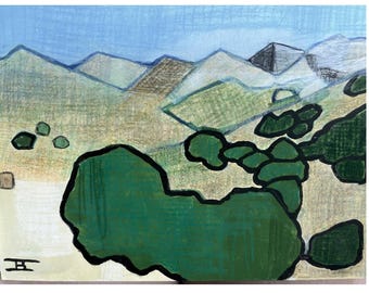 Abstract Mountain Landscape – Original Mixed Painting – Modern Nature Wall Art