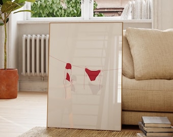 Summer bikini poster printable ; summer vibe printable wall art minimalist style illustration poster red girly wall art