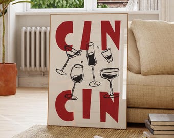 cin cin kitchen poster printable ; cheers printable wall art kitchen poster cheers saying illustration salut cin cin salute italian wall art