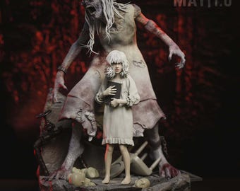 Emely & The Girl Resident Evil Requiem Inspired Hand Painted Figure, Horror Game Collectible, Survival Horror Statue, Custom Gamer Gift