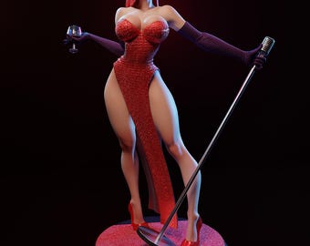 Statuetta dipinta a mano di Jessica Rabbit, statua con abito rosso glamour, oggetto da collezione di animazione classica, statuetta da femme fatale, regalo di cultura pop, Deco