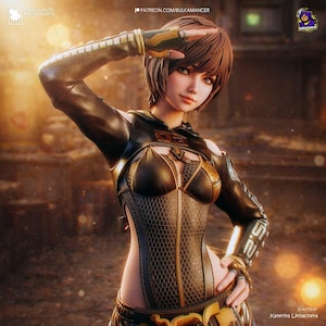Sci-Fi-Ingenieurin-Figur „Lily“, handbemalt, futuristische Anime-Mechanikerfigur, Cyber-Tech-Charakterstatue, Sammlerstück nach Maß