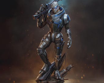Garrus Vakarian Mass Effect Hand Painted Figure, Turian Sniper Statue, N7 Universe Collectible, Sci Fi Alien Figurine, Gamer Gift, Decor