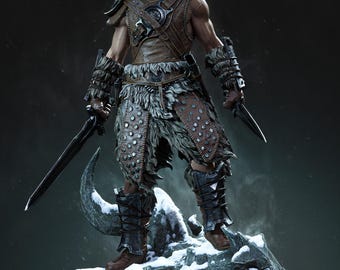 Dovahkiin Skyrim Hand Painted Figure, Dragonborn Warrior Statue, Elder Scrolls Collectible, Nordic Fantasy Figurine, Gamer Gift, RPG Decor