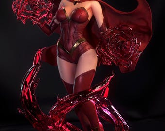 Statua di Scarlet Witch dipinta a mano, maga, oggetto da collezione Chaos Magic, statuetta di supereroe magico, regalo per fan dei fumetti, decorazione