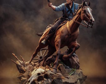 Figurine Arthur Morgan RDR2 – Statue en résine peinte à la main – Objet de collection Red Dead Redemption 2 – Figurine de cowboy – Cadeau pour gamer – Décoration western