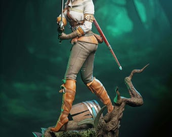 Statuetta dipinta a mano ispirata a una guerriera fantasy dai capelli bianchi, eroina medievale, oggetto da collezione per giochi di ruolo, statuetta di spadaccina, regalo per giocatori.