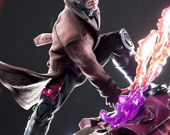 Statuetta dipinta a mano di Gambit, statua del mutante lanciatore di carte, oggetto da collezione di fumetti, statuetta dell'eroe Cajun, regalo per fan dei supereroi, decorazione per giocatori