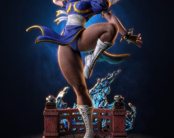 Hand Painted Chun-Li Resin Figure | Street Fighter Statue Collectible | Capcom Fan Art | Gaming Decor | Gamer Gift