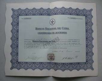 1956 Banco Nacional de Cub*a emprunt aktie obligation bond BONO Certificate USD100 Habana Havana in Spanish