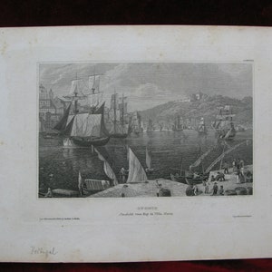 Portugal original Antique Print Engraving OPORTO PORTO PORTOGALLO ships boat image 2